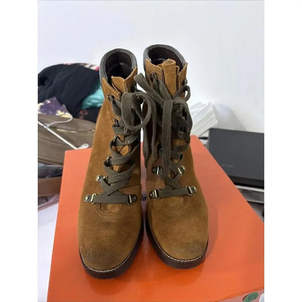 Sam Edelman Carolena Brown‎ Suede Lace Up Ankle Hiker Booties Women’s Size 7.5